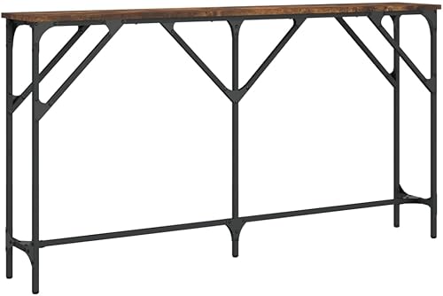 Miniatura 6 de vidaXL Mesa consola de roble ahumado, diseño industrial con mesa resistente, patas ajustables para estabilidad, entrada, sala de estar, muebles de