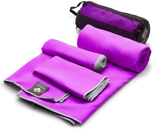 Product Image of the OlimpiaFit Quick Dry Towel - 3 Size Pack of Lightweight Microfiber Travel Towels w/Bag - Fast Drying Towel Set for Camping, Beach, Gym, Backpacking, Sports, Yoga & Swim Use