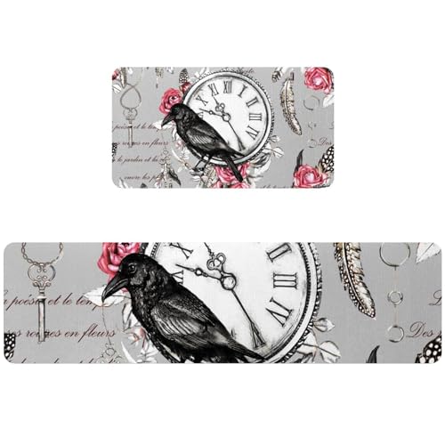 Alfombrillas de cocina lavables para pasillo y cuarto de lavado con plumas vintage 2