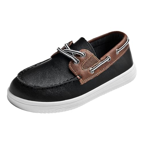 PPXID Jungen Schnürhalbschuhe wasserdichte Loafers Schule Oxfords Uniform Hochzeit Anzugschuhe, Schwarz, 33 EU