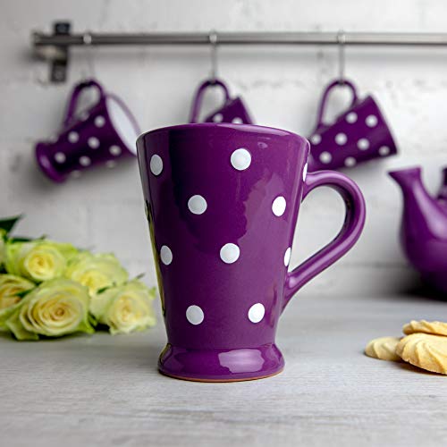 City To Cottage Handmade Purple And White Polka Dot Ceramic Coffee, Tea, Latte Mug, Cup With Large Handle, Unique 7 Oz / 200Ml Designer Pottery Gift For Tea Lovers #TOP1