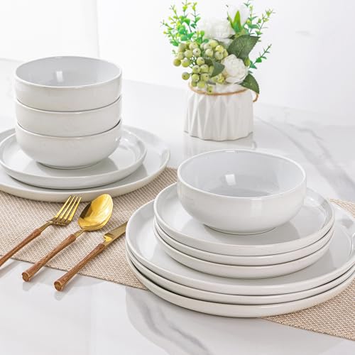 GBHOME Ceramic Dinnerware Set for 4, 12pcs Stoneware Plates and Bowls Sets, Handmade Chip and Scratch Resistant Dishes Set, Dishwasher & Microwave Safe - Image 6