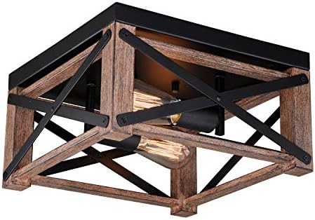 Colton 12-in W Brown Wood Cage Flush Mount Ceiling Light Fixture