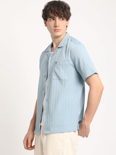 Image of Men's Blue Stripe Regular Fit Casual Shirt