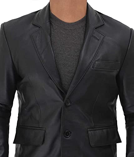 Image of Blingsoul Mens Leather Blazer - Casual Leather Sport Coat with Notch Lapel, Real Lambskin Leather Jacket for Men