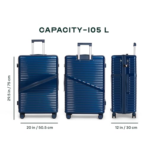 Image of Assembly 28-Inch Trolley Bag Large Size Check-in Suitcase with 8 Wheels, Anti-Theft Zippers & TSA Lock, Expandable Polycarbonate Hard Shell Luggage for Long Travel Plan, Blue