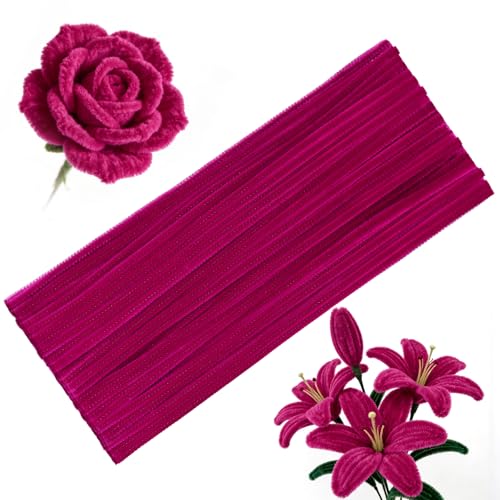 Image of 100 Pcs Pipe Cleaners Bulk Craft Suppies Deep Rose Red Pipe Cleaners | Chenille Stems Craft Pipe Cleaners for Crafts Cleaning Flower Making Festival Decorations