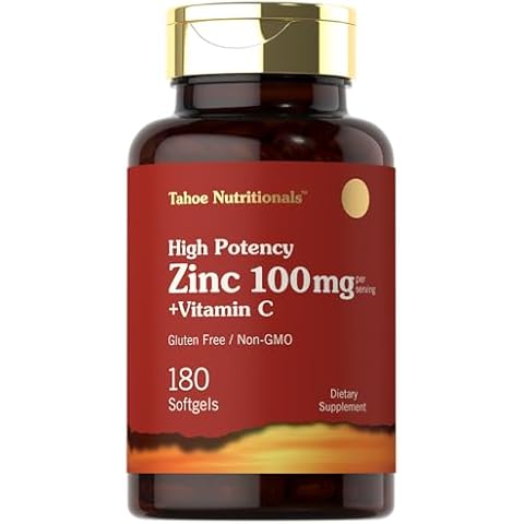 Zinc 100mg + Vitamin C | 180 Softgels | Non-GMO, Gluten Free Supplement Cover