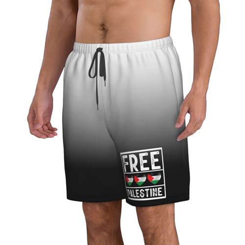 Free Palestine Palestine Flag I Love Palestine Men's Casual Board Shorts Drawstring Swim Trunks Bathing Suits,2