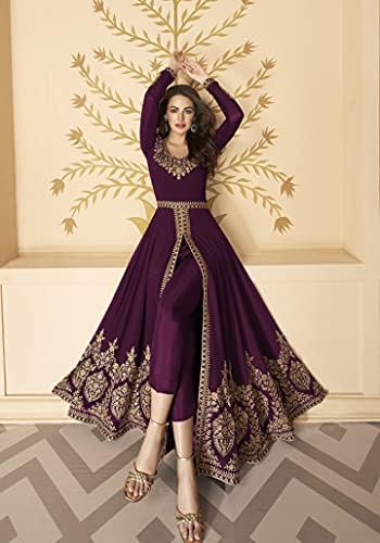 Image of Divine International Trading Co Women's Faux Georgette Semi Stitched Top with Santoon Fabric Bottom and Faux Georgette Dupatta Embroidered Front Slit Anarkali Dress