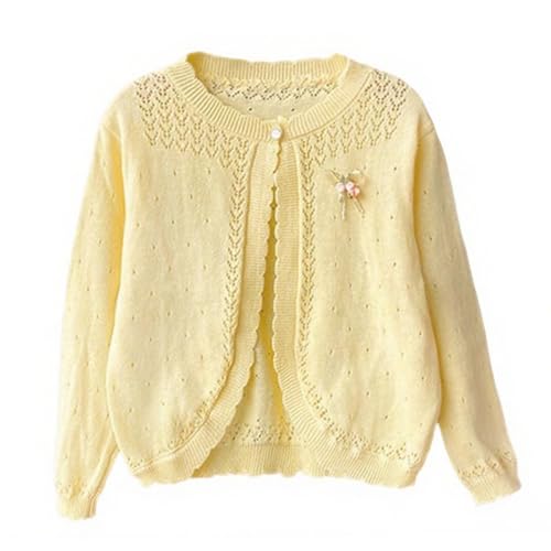 Girls Hollow Cardigan Sweaters Cute Flower Appliques Button Down Long Sleeve Knit Kids Fall Winter Outerwear for 0-13 Years
