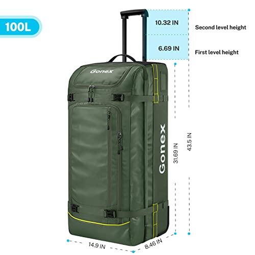 Gonex Rolling Duffle Bag with Wheels, 100L Water Repellent Large Wheeled Travel Duffel Luggage with Rollers 30 inch, Olive Green