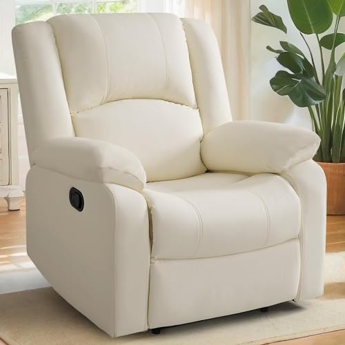 RISAR Manual Recliner Chair for Adults,White Recliner Chair for Living Room, Beige Leather Recliner, Home Theater Seating Single Sofa Recliner with PU Leather Padded Seat Backrest (Beige)