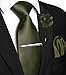 JEMYGINS Formal Necktie Olive Green Tie and Pocket Square with Tie Clip Lapel Pin Sets for Men(17)