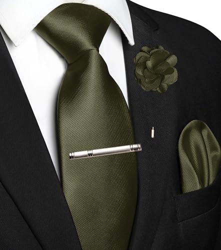 Image of JEMYGINS Formal Necktie Solid Color Tie and Pocket Square with Tie Clip Lapel Pin Sets for Men 4PCS