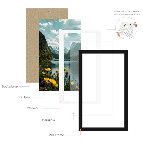 Picrit 14x24 Picture Frame 3 Pack, Black Poster Frame, Display Poster 11 x 22 with Mat or 14 x 24 without Mat for Horizontal or Vertical Wall Mounting
