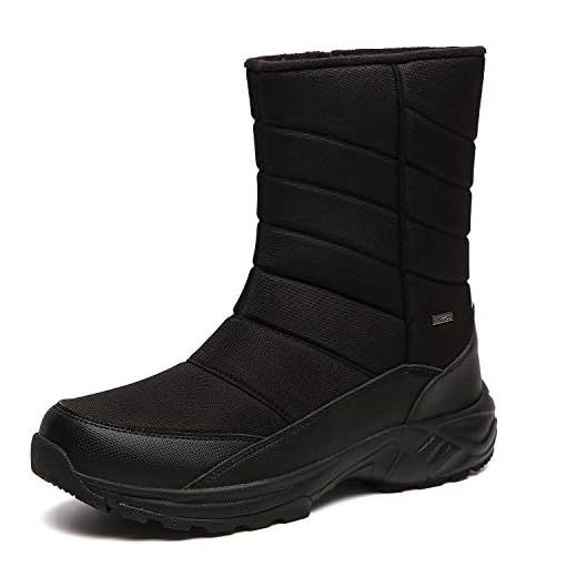 SILENTCARE Mens Winter Mid-Calf Snow Boot Fur Warm Waterproof Slip On Outdoor Athletic