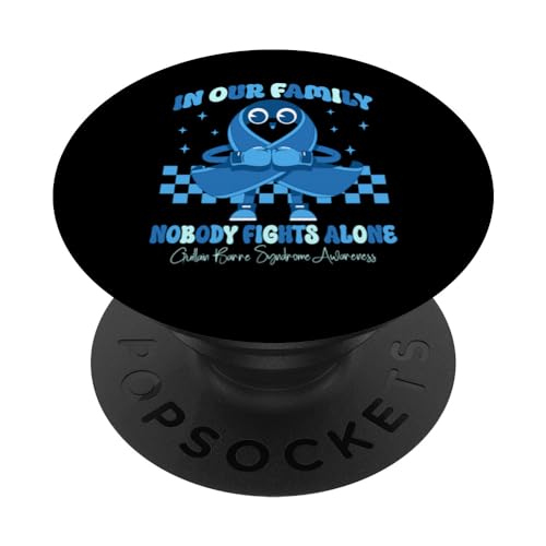 Blue Ribbon Groovy Guillain Barre Syndrome Awareness PopSockets Swappable PopGrip, Black