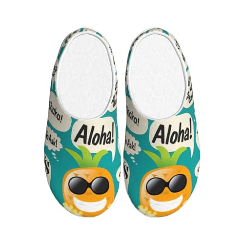 Pantoufles d'hiver EdWal en peluche noire taille 39 avec slogans hawaïens pour femme et homme