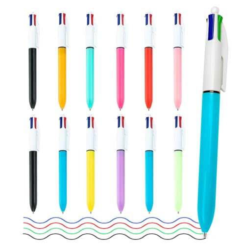 12 Pack 4 Colour Pens All-In-One, 4 in 1 Multicolor Pens Retractable Ballpoint Pens, 1.0mm Multicolour Press Pen, Multi Pen for Office School Supplies Students Children's Gifts