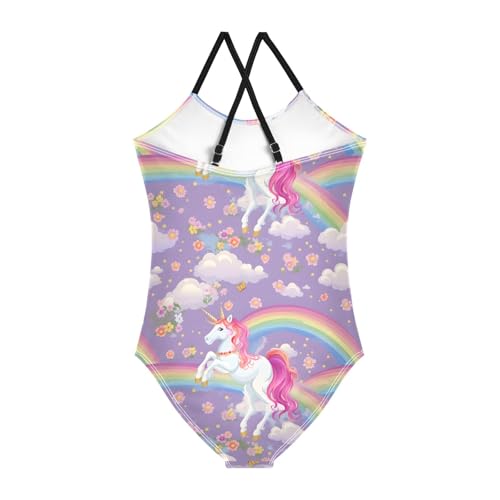 senya Girls Swimsuits Pink Unicorn Rainbow Bridge One-Piece Swimwear Quick Dry Girls Bathing Suits for 3 Years Old2