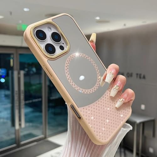 Coque silicone magnétique iPhone 15 Pro Max rose miroir