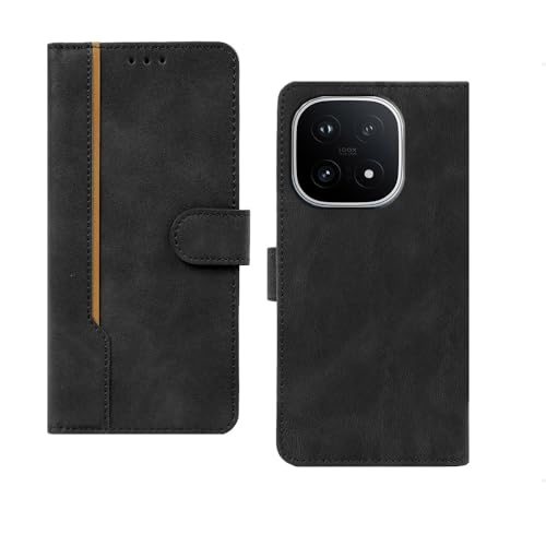 Image of amazon basics iQOO 15 5G Flip Cover | Card Pockets Wallet & Stand | Flip Cover for iQOO 15 5G (Black with Beige Strip)