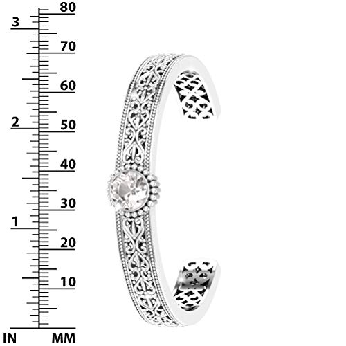 Belinda Jewelz Gemstone Bracelet Gift For Women 4.5 Carat White Topaz Boho Carve Bangle Retro Jewelry 925 Sterling Silver Bracelets Vintage Antique Balinese Gypsy Jewellery Accessory For Girls #TOP3
