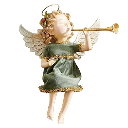 Adorno de Navidad con ángel, trompeta sentada, niña acostada, resina, fiesta, decoración para patio y dragón de jardín (A, A)