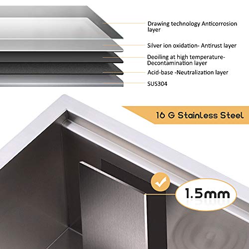 33 Inch Double Bowl Undermount Kitchen Sink Workstation-Bokaiya 33x19 Undermount Kitchen Sink Double Bowl 16 Gauge Stainless Steel Deep 50/50 Low Divide Kitchen Sinks with Accessories - Image 6