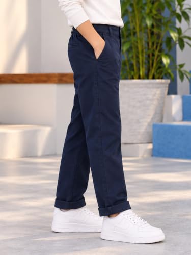 Image of KiddoPanti Boys 100% Cotton Twill Chinos Pant | Comfortable Regular Fit | 2 Side Pocket, 2 Back Pocket | Ankle Length | Back Elasticated Waistband with Button Zip Open Fly