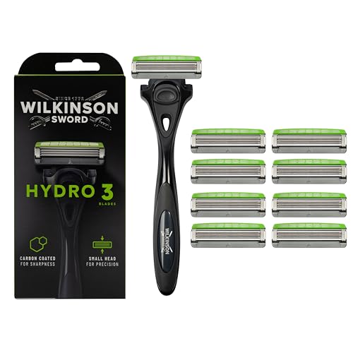 WILKINSON SWORD - Hydro 3 Skin Protection For Men | Hydrating Gel | Razor Handle + 9 Blade Refills