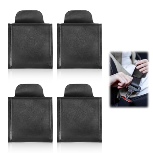 4er Set Auto Sicherheitsgurt Versteller aus PU Leder, Universal Gurt Clip mit Klettverschluss für Erwachsene und Kinder, Schutz für Schulter und Nacken, Hitzebeständig, Komfortabel (Schwarz)