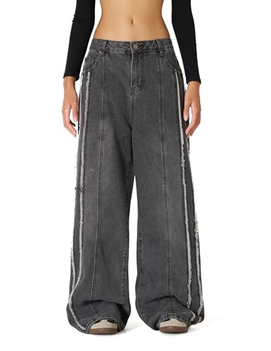 Aelfric Eden Mens Jeans Fringe Line Wide Leg Vintage Jean Y2k Hip Hop Baggy Trousers Unisex Streetwear Casual Denim Pants