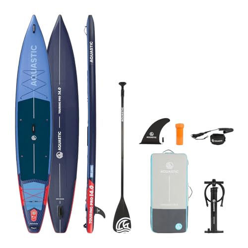 AQUASTIC Touring Pro 14'0″ | SUP Touring Board | Drop Stitch Line+ | PVC monostrato 2200 g/m² | 427 × 76 × 15 cm | Capacità 355 L | Portata 170 kg | Schiuma Eva | Lino Cargo