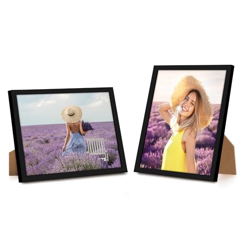 Americanflat 9x11 Picture Frame with Shatter-Resistant Glass - Streamline Collection - Thin Border Photo Frame for Tabletop and Wall Display - Hanging Hardware and Easel Stand Included - Black