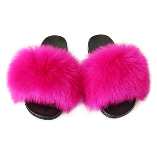 MH Bailment Womens Furry Fluffy Slippers Faux Fur House Slippers Open Toe Fuzzy Slides Soft Flat Slip On Sandals for Indoor Outdoor