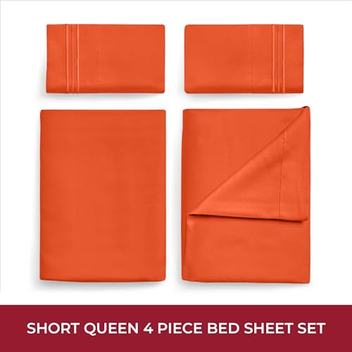 Image of Mellanni RV Short Queen Sheets - 4 PC Iconic Collection Bedding - Hotel Luxury, Extra Soft, Cooling Bed Sheets - Deep Pocket up to 10 inch (RV /Short Queen, Poppy Orange)