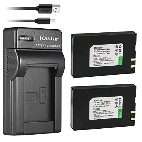 Kastar Battery (X2) & Slim USB Charger for Samsung IA-BP80W IA-BP80WA Samsung VP-D381 Samsung VP-DX100 VP-DX100i VP-DX105i Samsung SC-D381 SC-D382 SC-D383 SC-D385 Samsung SC-DX103 Samsung SC-DX205