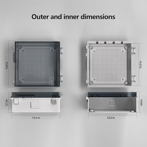 Image of ABS Electrical Junction Box, Ventilated Design, Cable Grommets, IP65 Waterproof Enclosure, Indoor /Outdoor Use with Mounting Panel.. (Clear Cover, 13 inchx13 inchx5.1 inch)