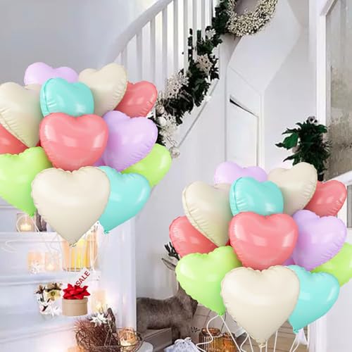 Image of 5 Colors Heart Balloons,18inch Heart Shaped Foil Balloons & Helium Mylar Balloon for Anniversary Wedding Engagement Birthday Party Baby Shower Valentines Day Decorations(12Pcs)