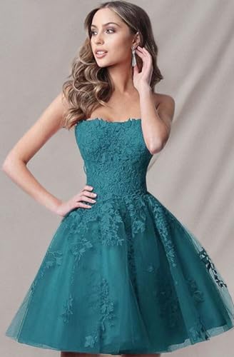 Image of Lace Homecoming Dresses Short A Line Strapless Formal Cocktail Party Gowns