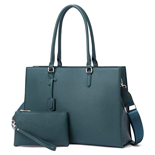 Bolsa feminina de trabalho casual de 43 cm com porta de carregamento USB para laptop com bolsa clutch, Verde escuro, L