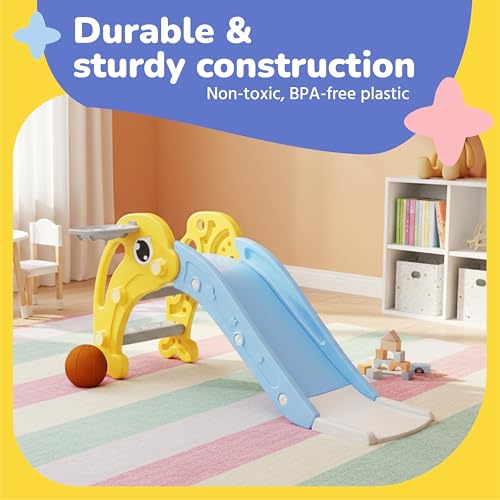 Image of Lifelong Cuppy Dolphin Slide for Kids 1+ Years with Basketball Hoop | Toddler Slide for Indoor Outdoor Play | Baby Durable Plastic Slide, Easy Assembly, Safe Fun Playset | Toy for Kids Boys & Girls