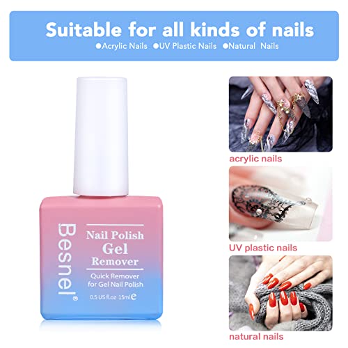 Gel Nail Polish Remover 5 Pack Professional Gel Polish Remover Non-Irritating Quick Easy,Nail Polish Gel Remover Tools Kit Nail File Cuticle Pusher Nail File Grit, No Need For Foil Soaking Or Wrapping - Thumbnail 3