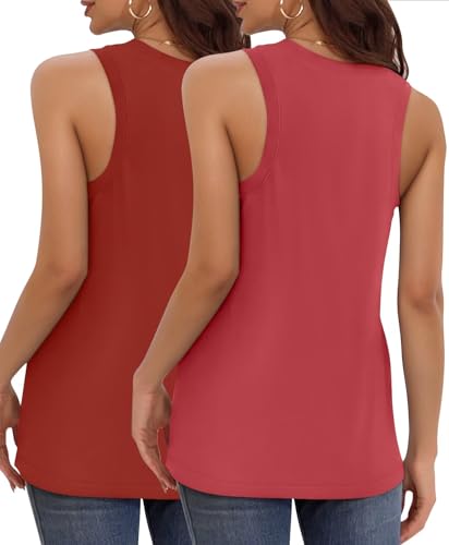 KKJ 2 Pack Womens Tank Tops Workout V Neck Tees Summer Sleeveless Loose Fit Casual Outfits Shirts Fall Fashion Clothes