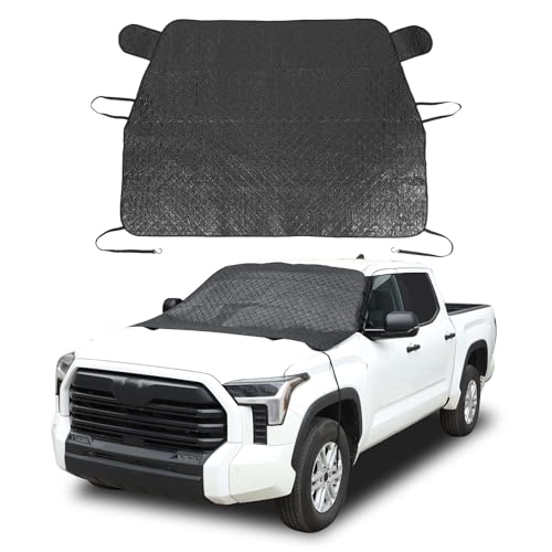 Image of Windshield Snow /Sunshade Cover Fit for Toyota Tundra 2022-2024, Front Windshield Protector, Car Front Windshield Cover from Snow, Rain, Sun, with Tool Free Installation(Black)