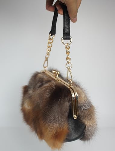 Image of Luxurious Fashion Natural Fox Fur with Hair Handbag for Women and Ladies