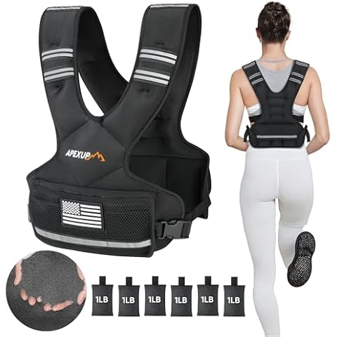 APEXUP Adjustable Weighted Vest, 4-10lb/12-18lb/20-32lb Vest with 6 Ironsand Weights and Large Pocket, Weight Vest for Men and Women Strength Training, Running, Fitness, Walking Cover