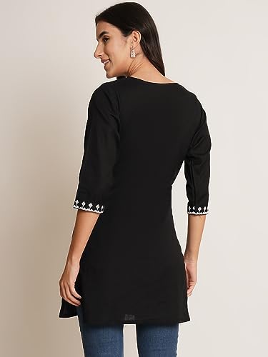 Image of Brownverse Pure Cotton Embroidered Women Short Kurti